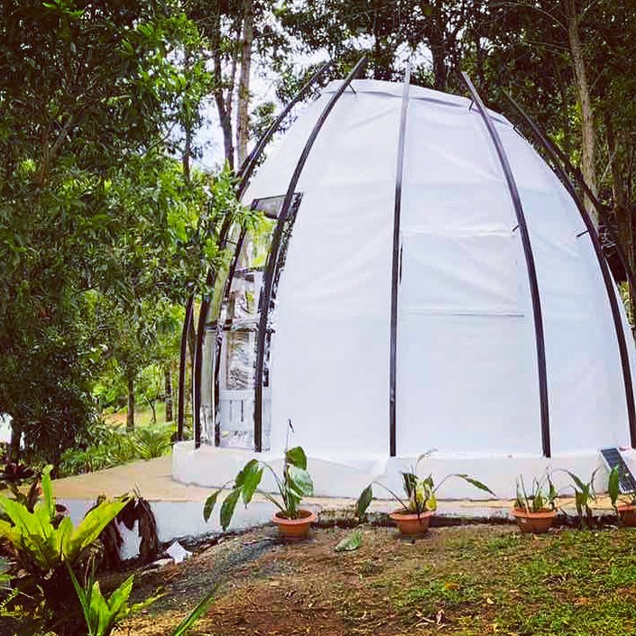 Geodesic dome exterior — the pioneering structure of Glamping Etc. Philippines